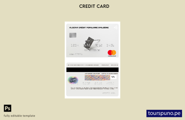 lista para imprimir plantilla de tarjeta mastercard de Argelia Crédit Populaire 